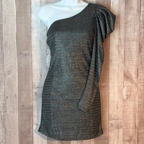 Arden B Dresses & Skirts - NWT Blue and Gray Shimmer One Shoulder Long Sleeve Mini Bodycon Dress by Arden B